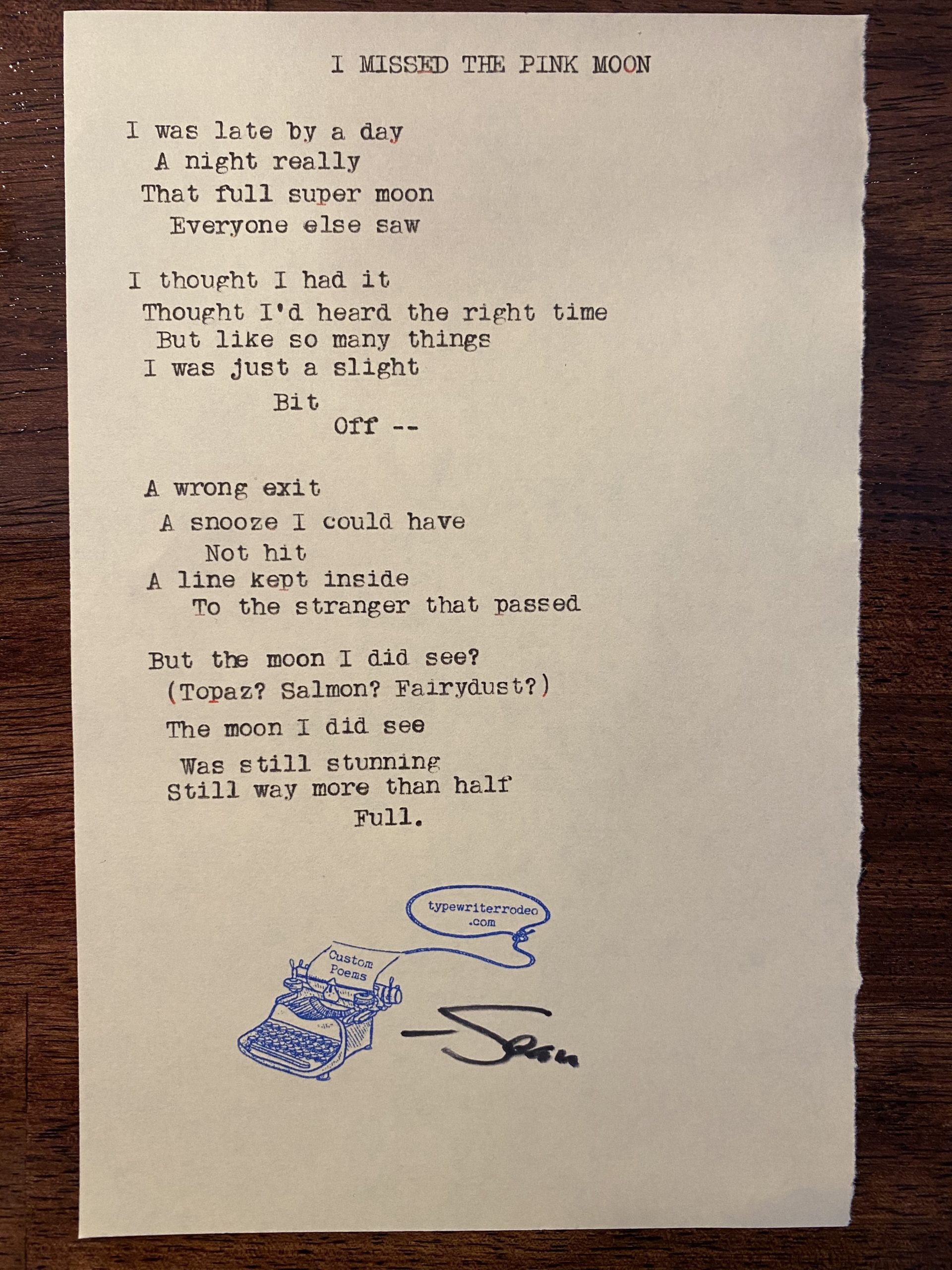 a photo of the typewritten poem
