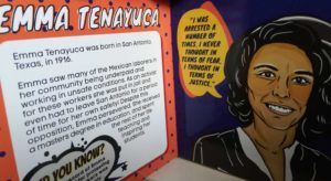An open book, showing the pages deciated to Emma Tenayuca