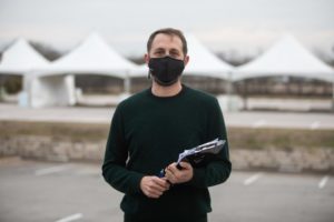 a man wearing a mask