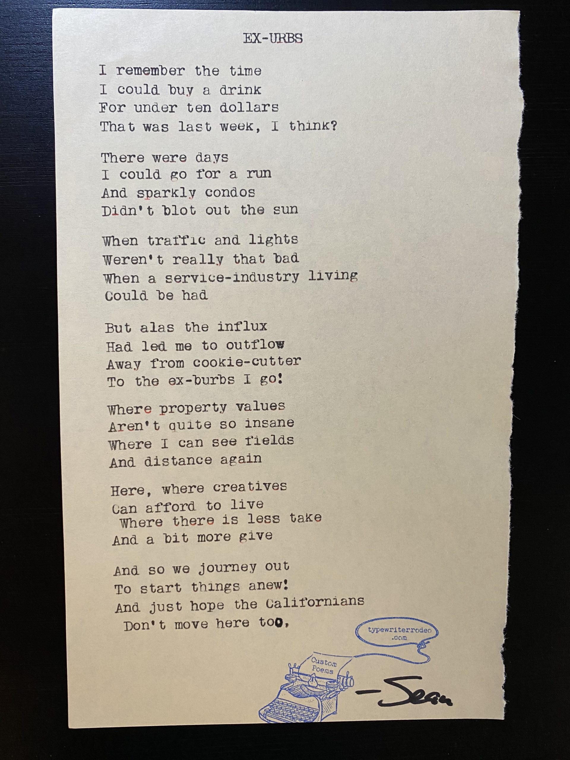 a photo of the typewritten poem