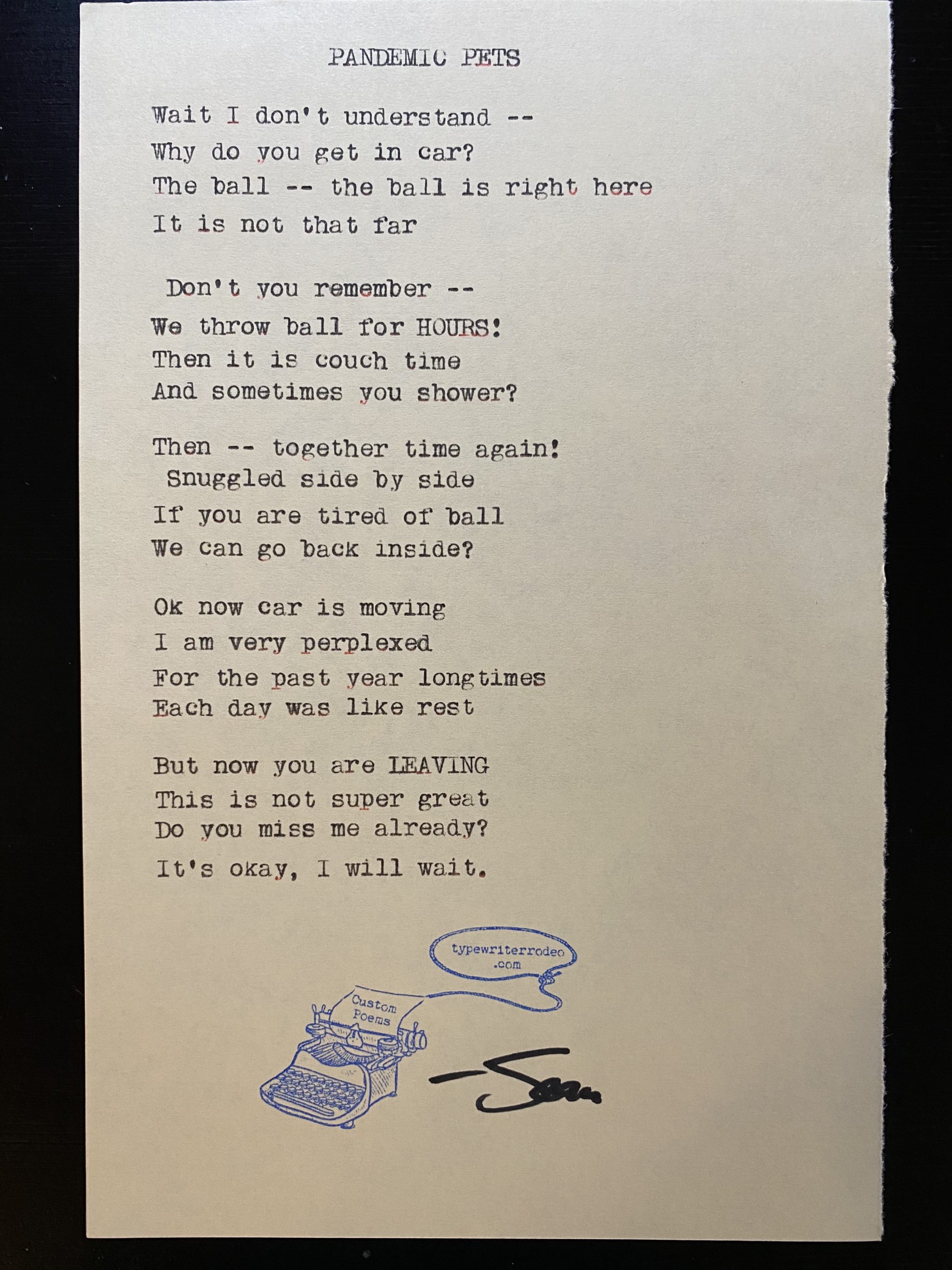 a photo of the typewritten poem