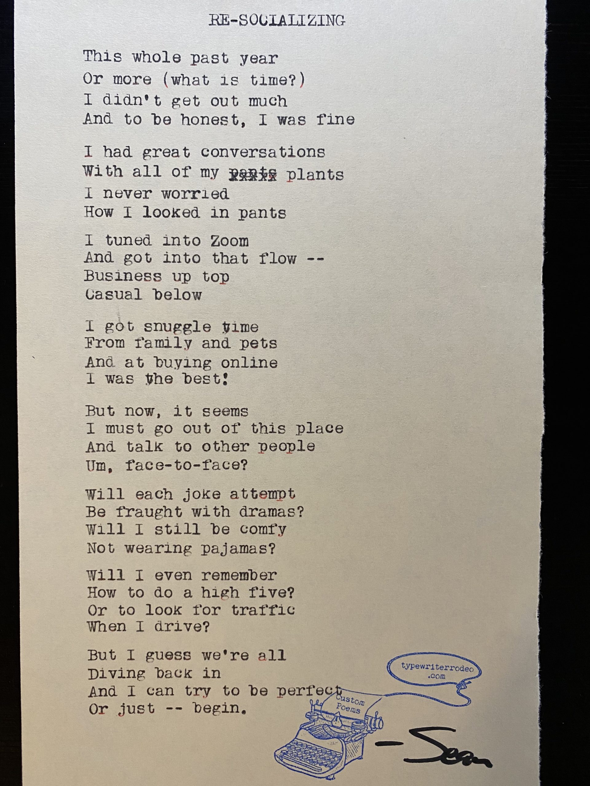 a photo of the typewritten poem