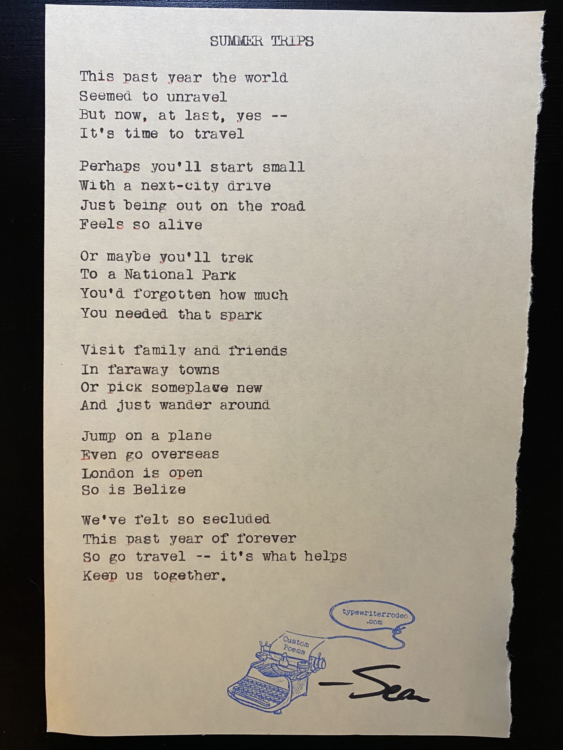 a photo of the typewritten poem