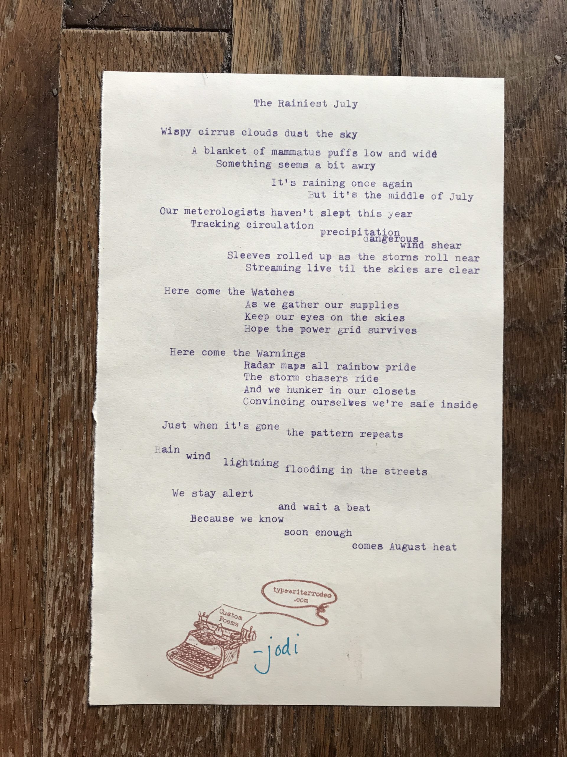 photo of the typewritten poem