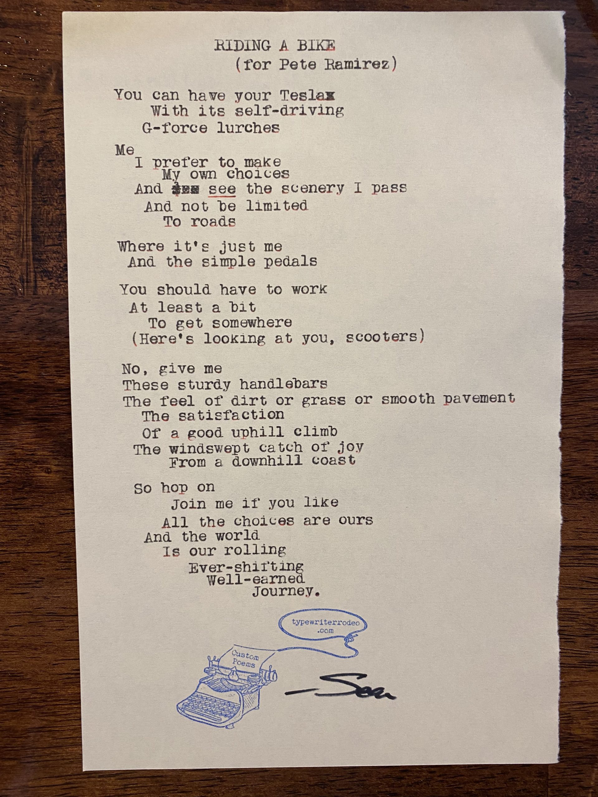 a photo of the typewritten poem