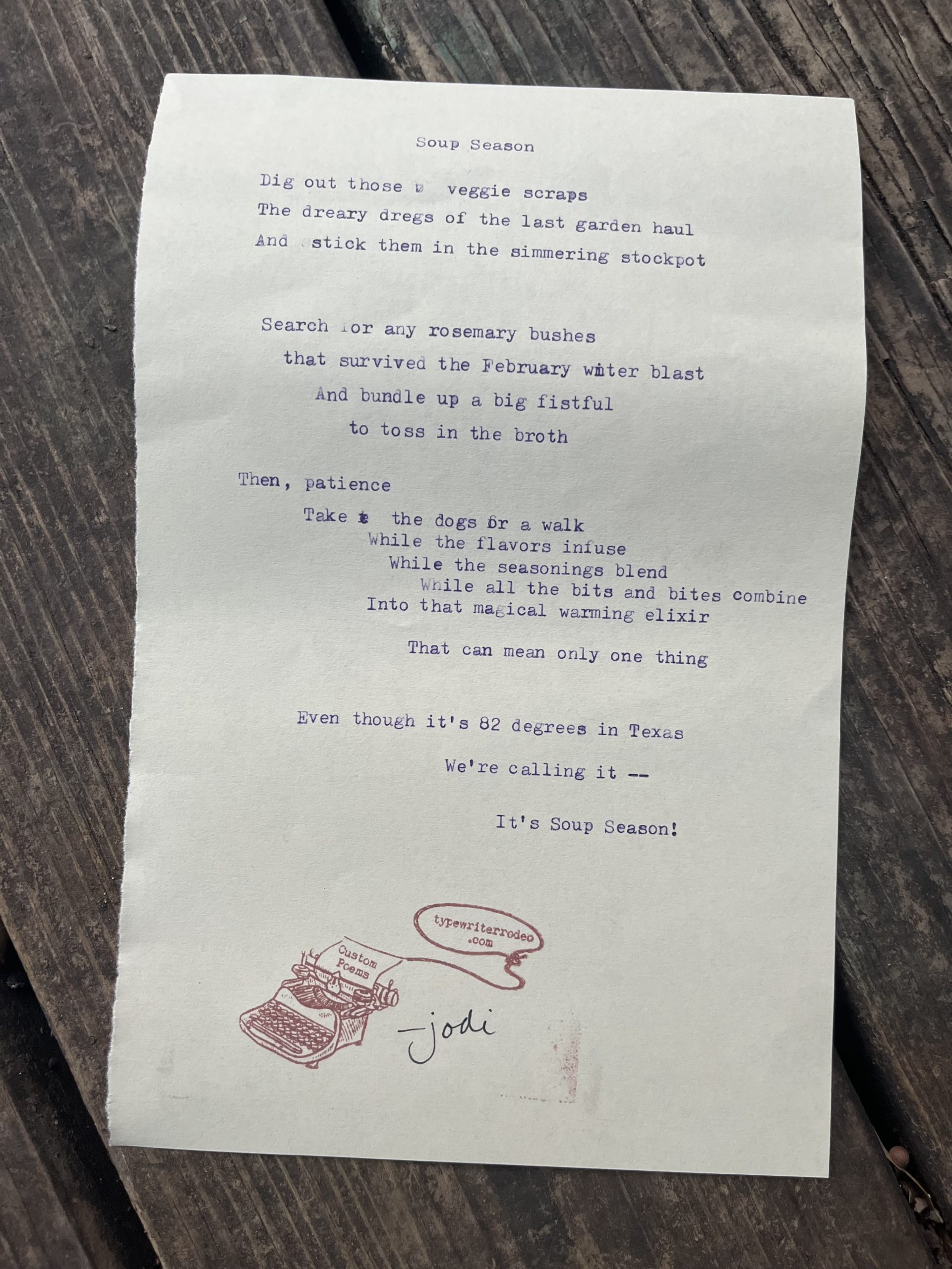 a photo of the typewritten poem