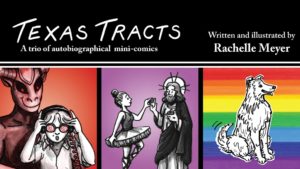 cover of the book, "Texas Tracts," with several ilustrations of people. 