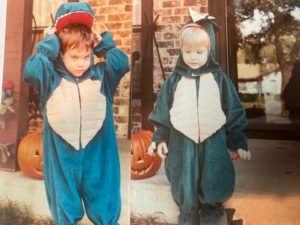 The dinosaurs show off their costumes
