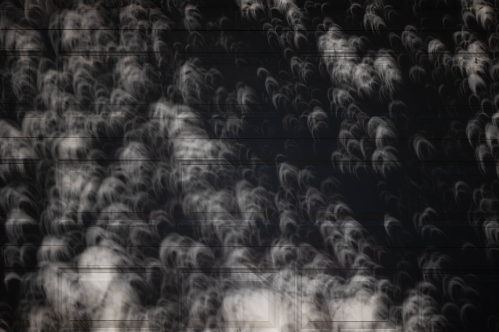Shadows from a partial eclipse are seen on a garage door