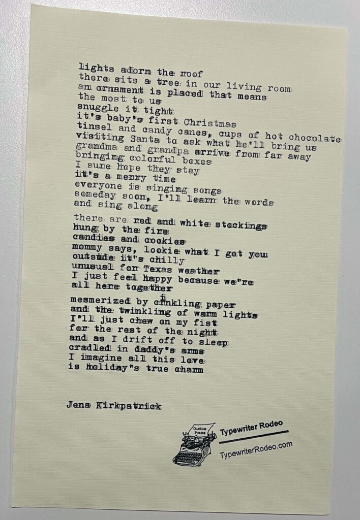 A photo of the typewritten poem on a torn half-sheet of light yellow paper.