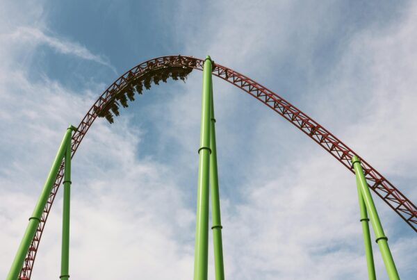 Roller coaster riders are turned upside-down