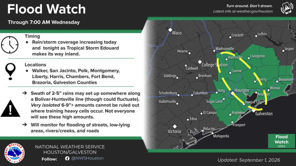Tropical Storm Edouard forms in the Gulf, expected to make landfall in southeast Texas on Tuesday