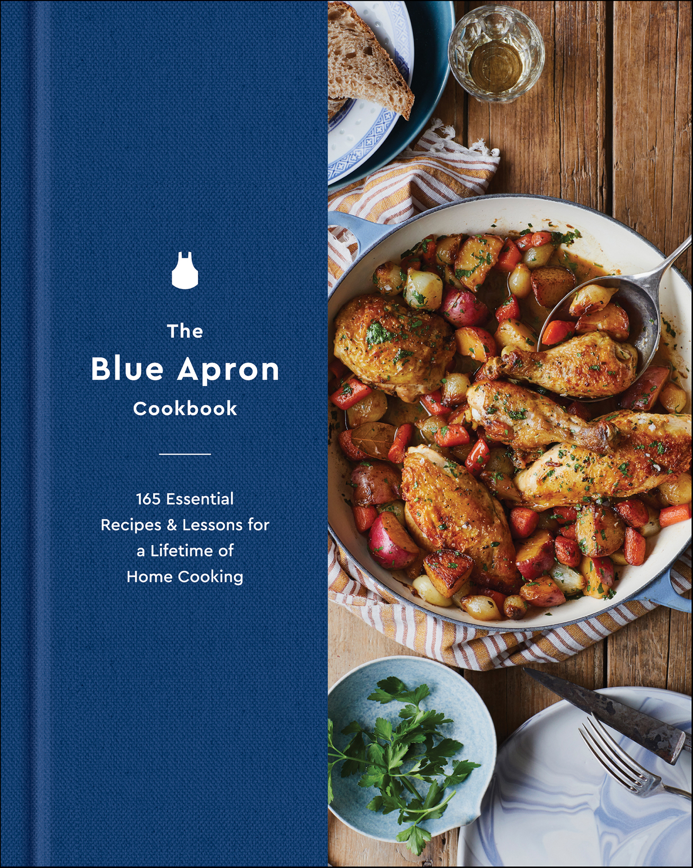This image is the cover for the book Blue Apron Cookbook