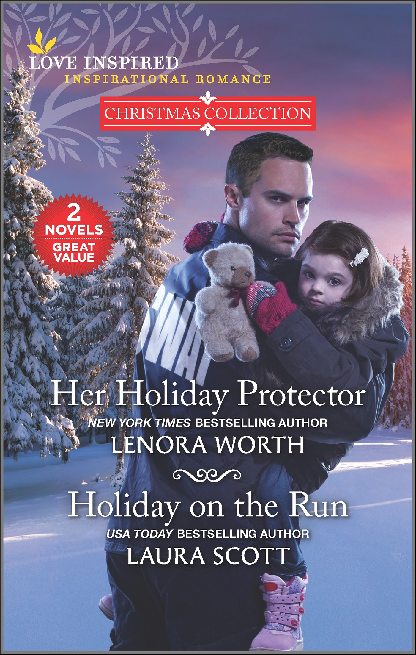 This image is the cover for the book Her Holiday Protector and Holiday on the Run