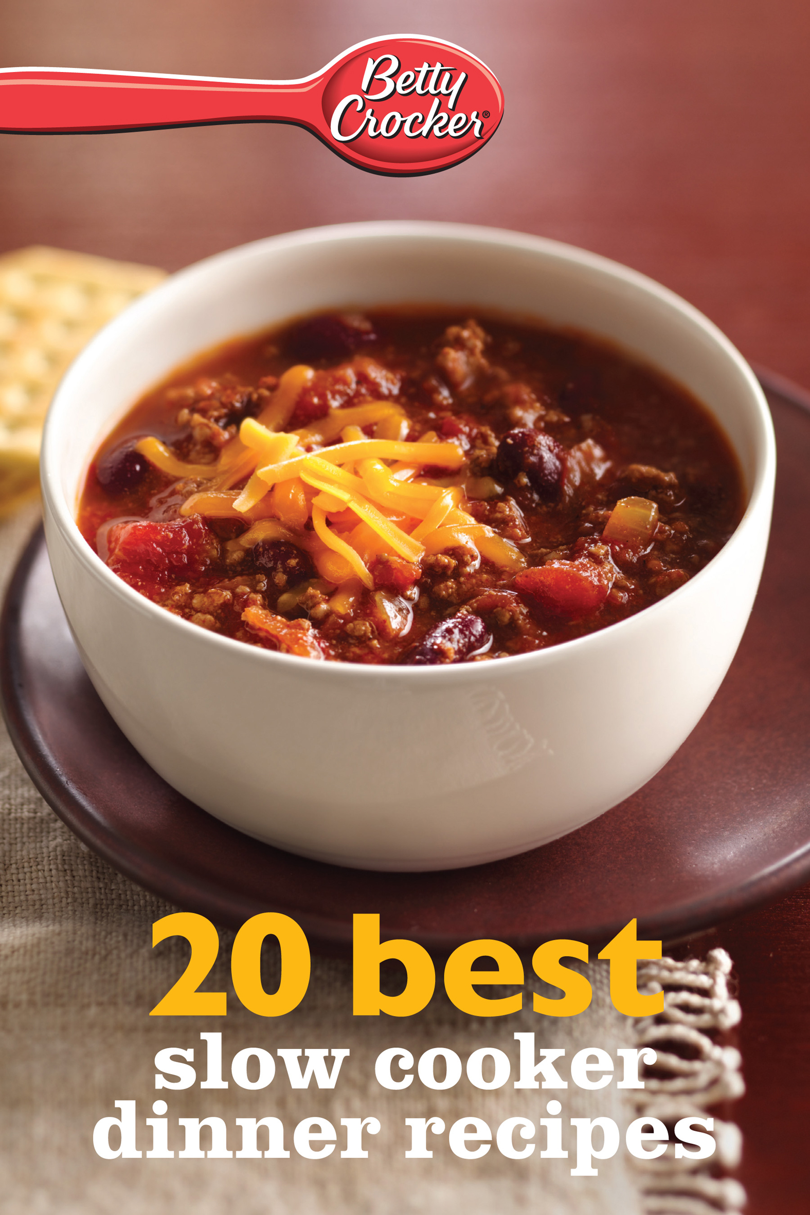 This image is the cover for the book 20 Best Slow Cooker Dinner Recipes, Betty Crocker eBook Minis