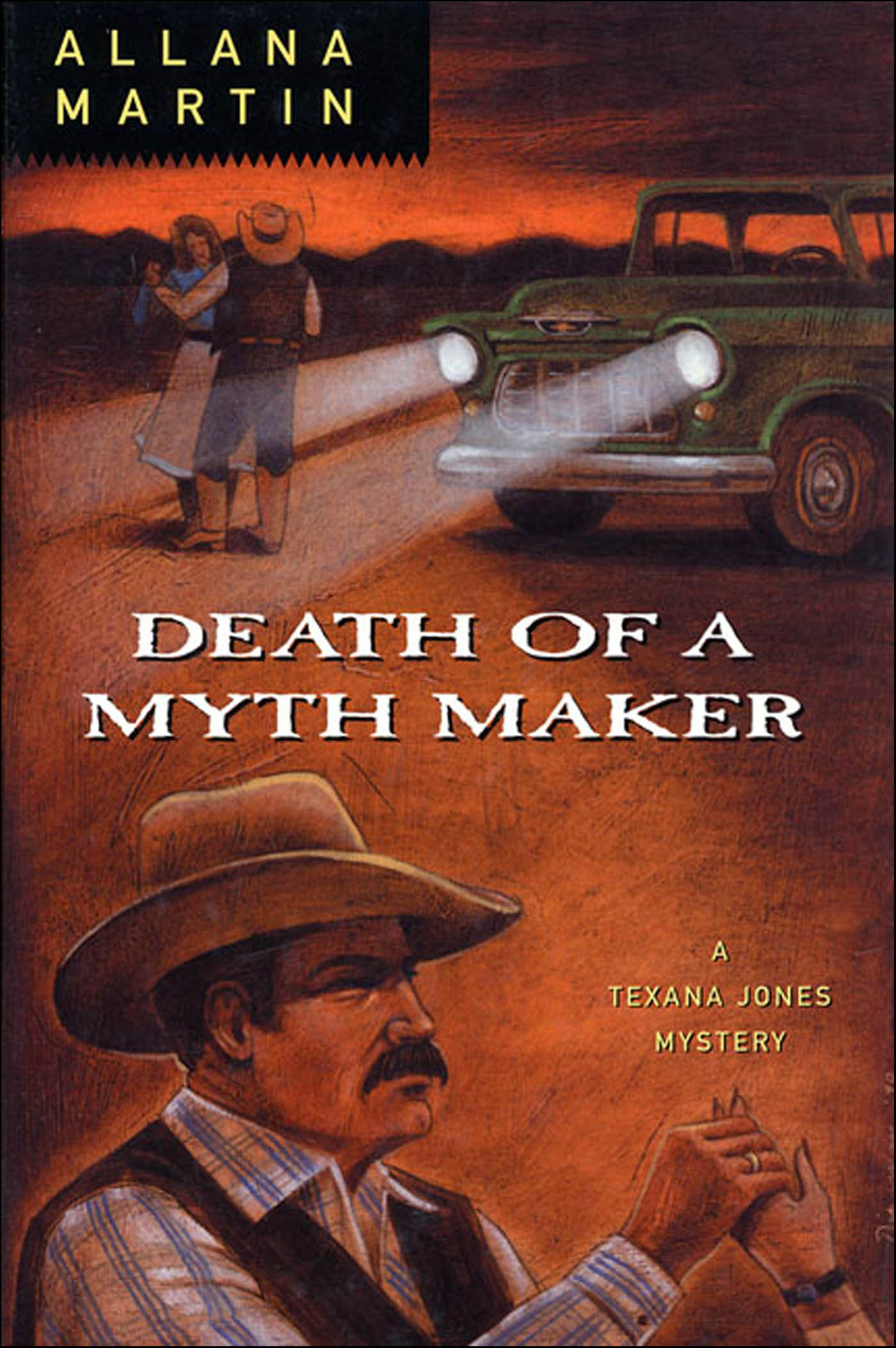 This image is the cover for the book Death of a Myth Maker, Texana Jones Mysteries