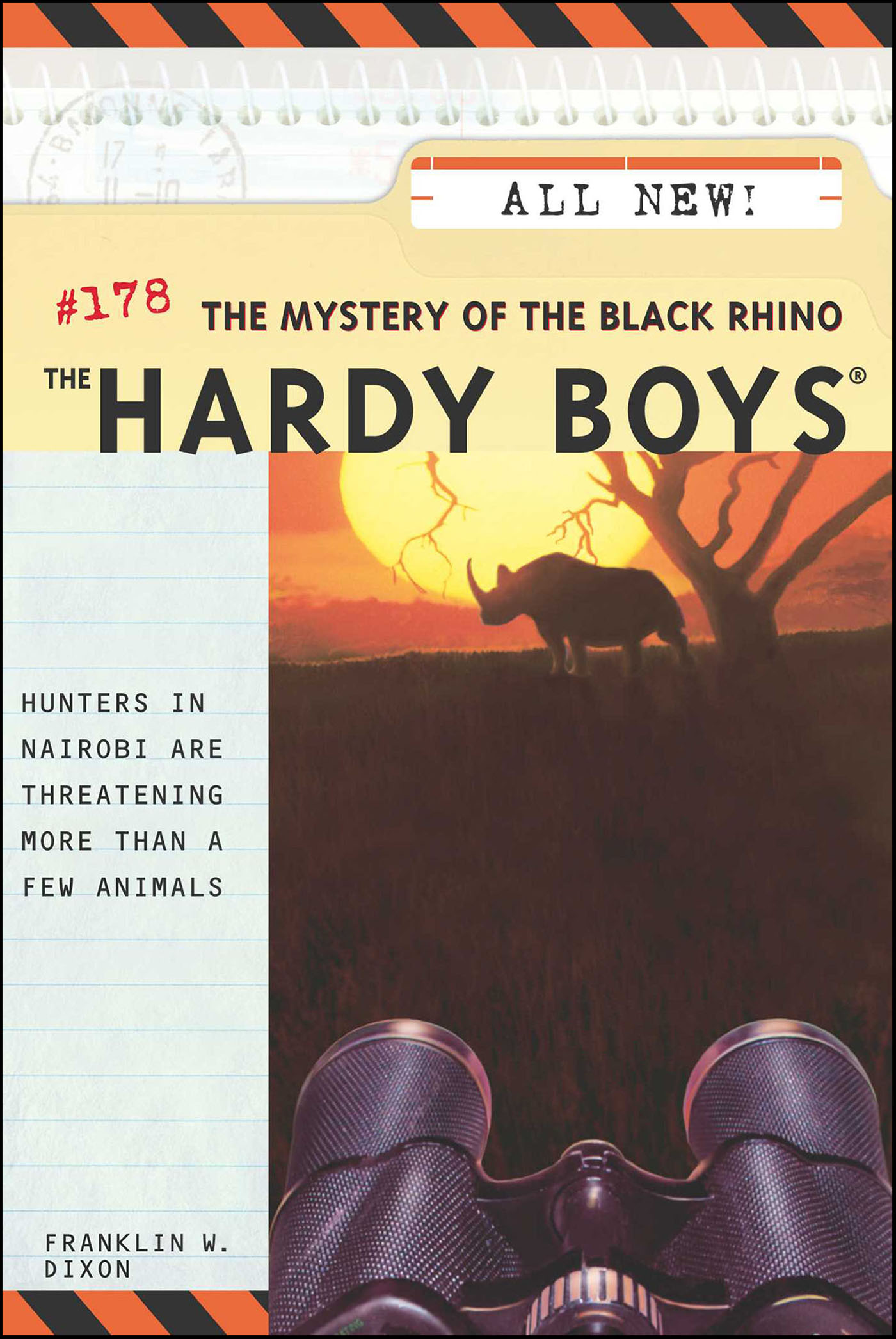 This image is the cover for the book Mystery of the Black Rhino, The Hardy Boys