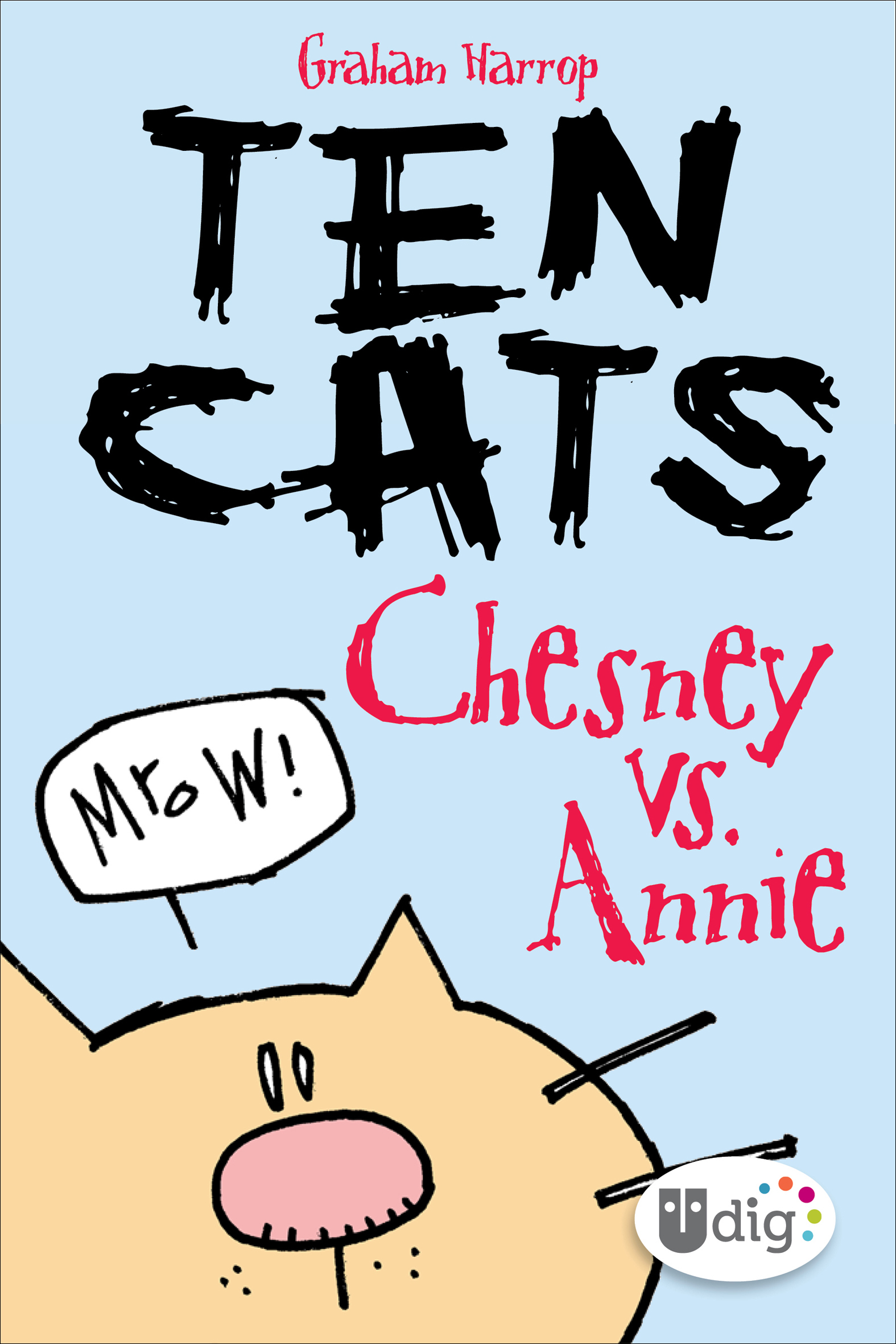 This image is the cover for the book Ten Cats: Chesney vs. Annie, Ten Cats