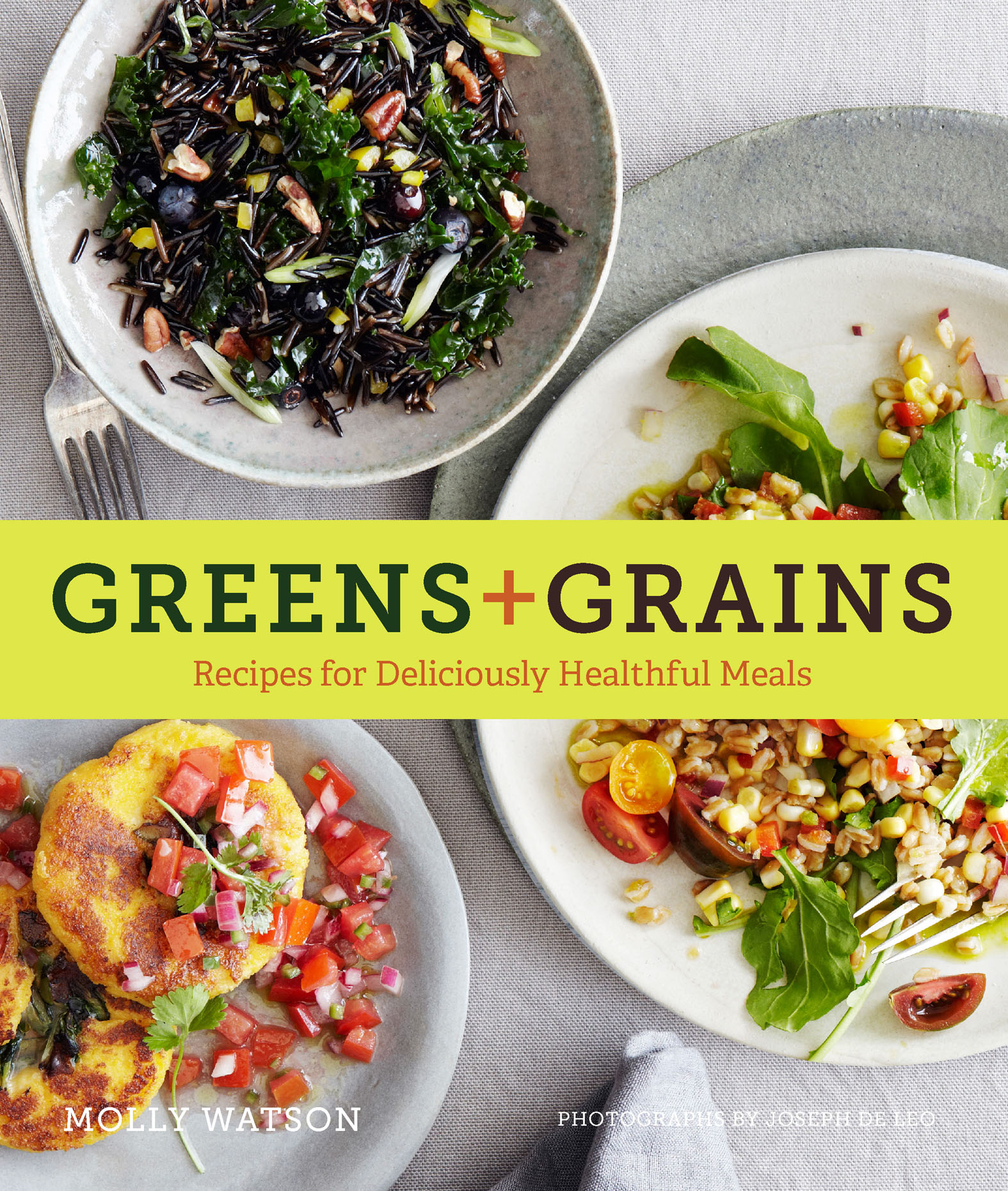 This image is the cover for the book Greens + Grains