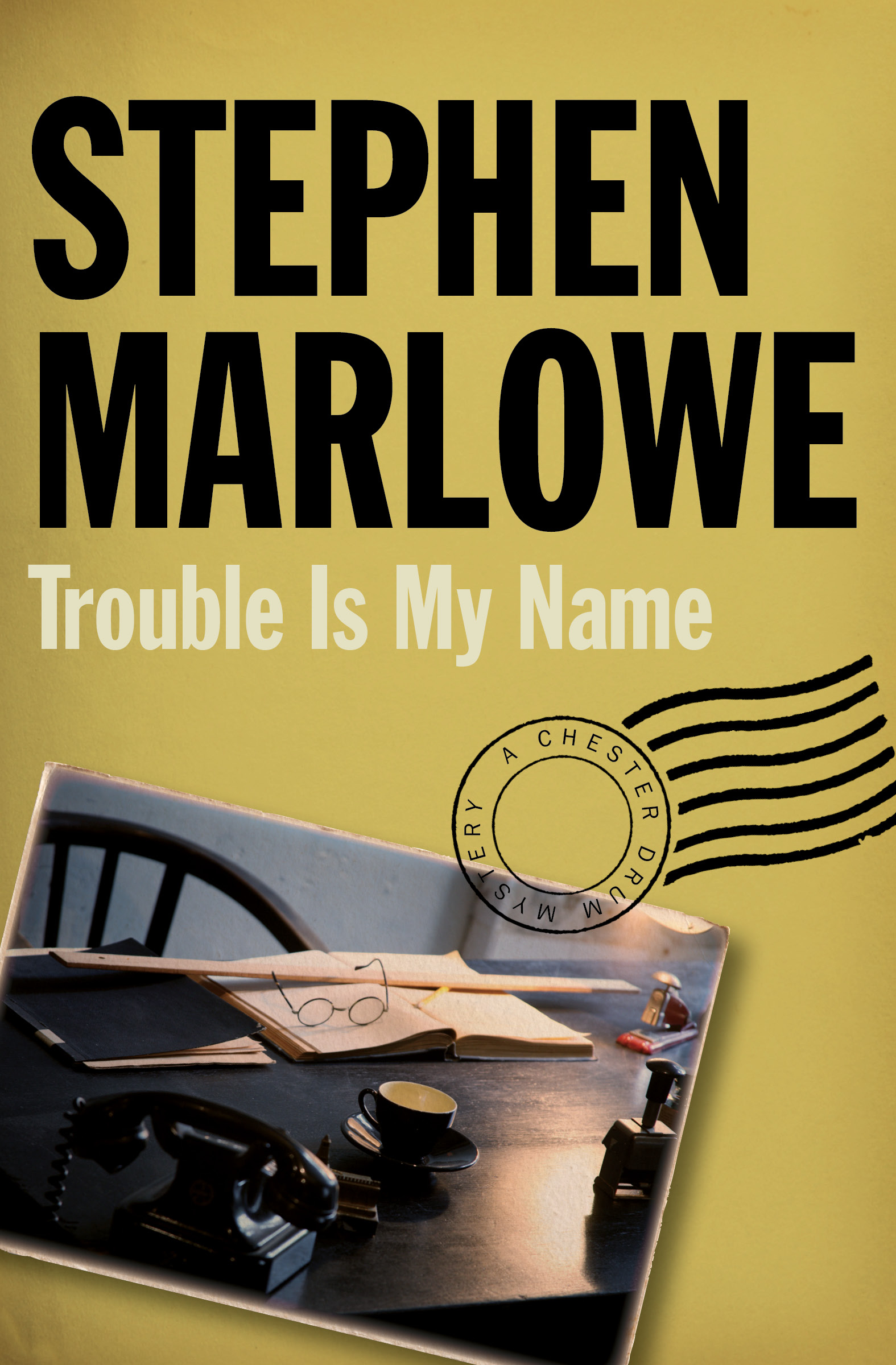 This image is the cover for the book Trouble Is My Name, The Chester Drum Mysteries