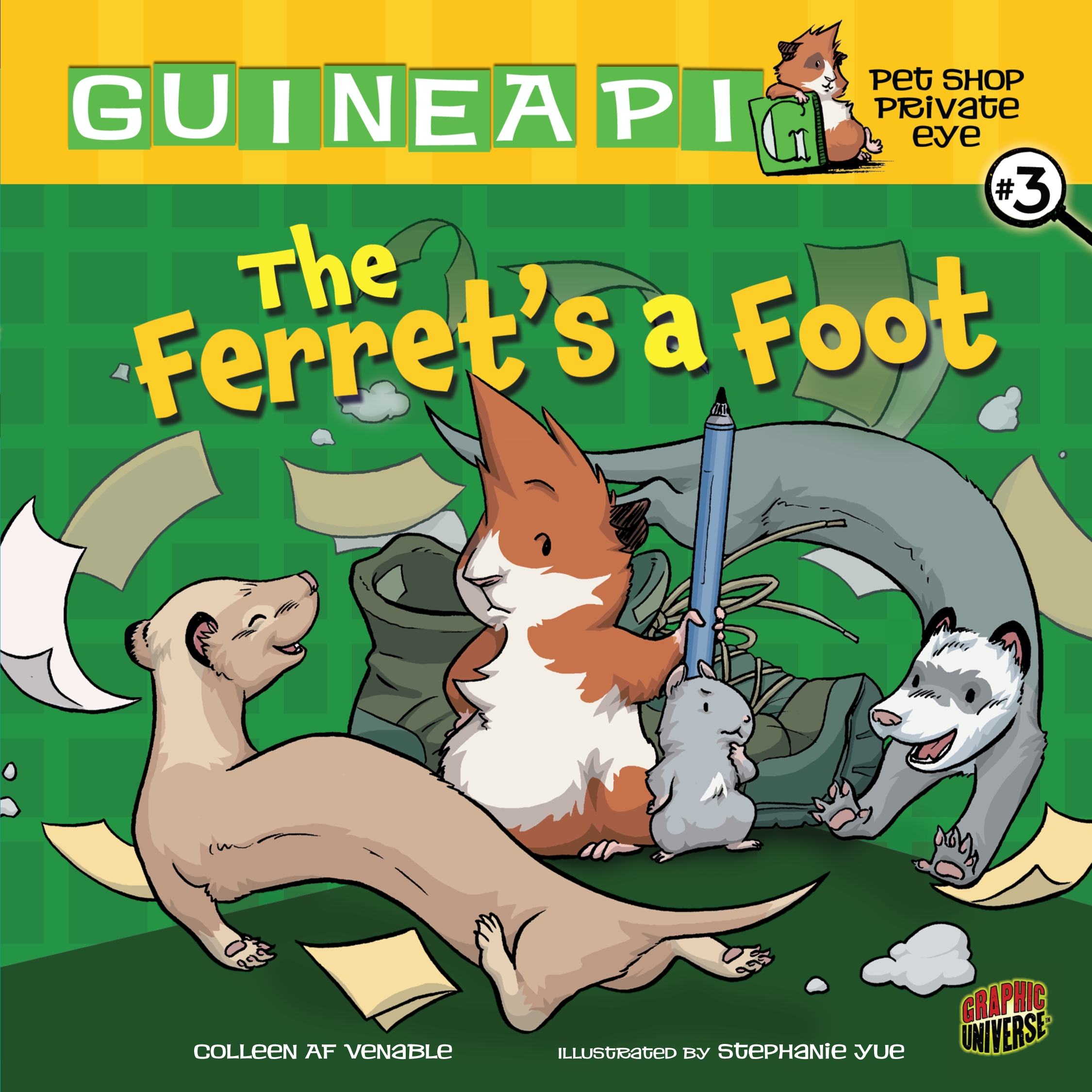 This image is the cover for the book Ferret's a Foot, Guinea PIG, Pet Shop Private Eye