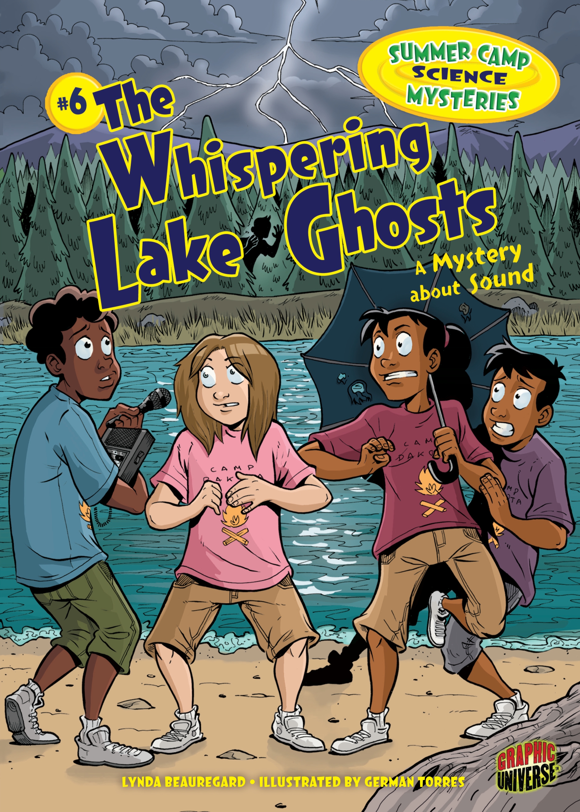 This image is the cover for the book Whispering Lake Ghosts, Summer Camp Science Mysteries