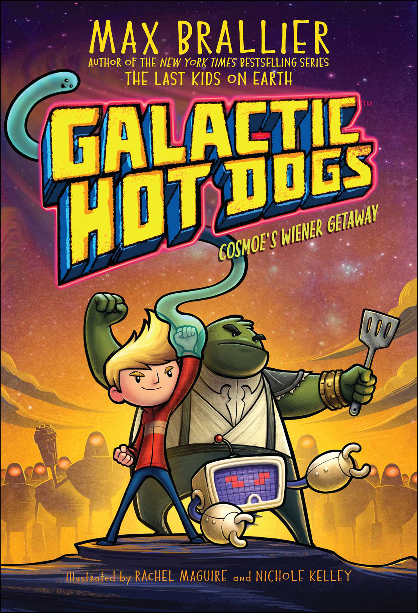 This image is the cover for the book Cosmoe's Wiener Getaway, Galactic Hot Dogs