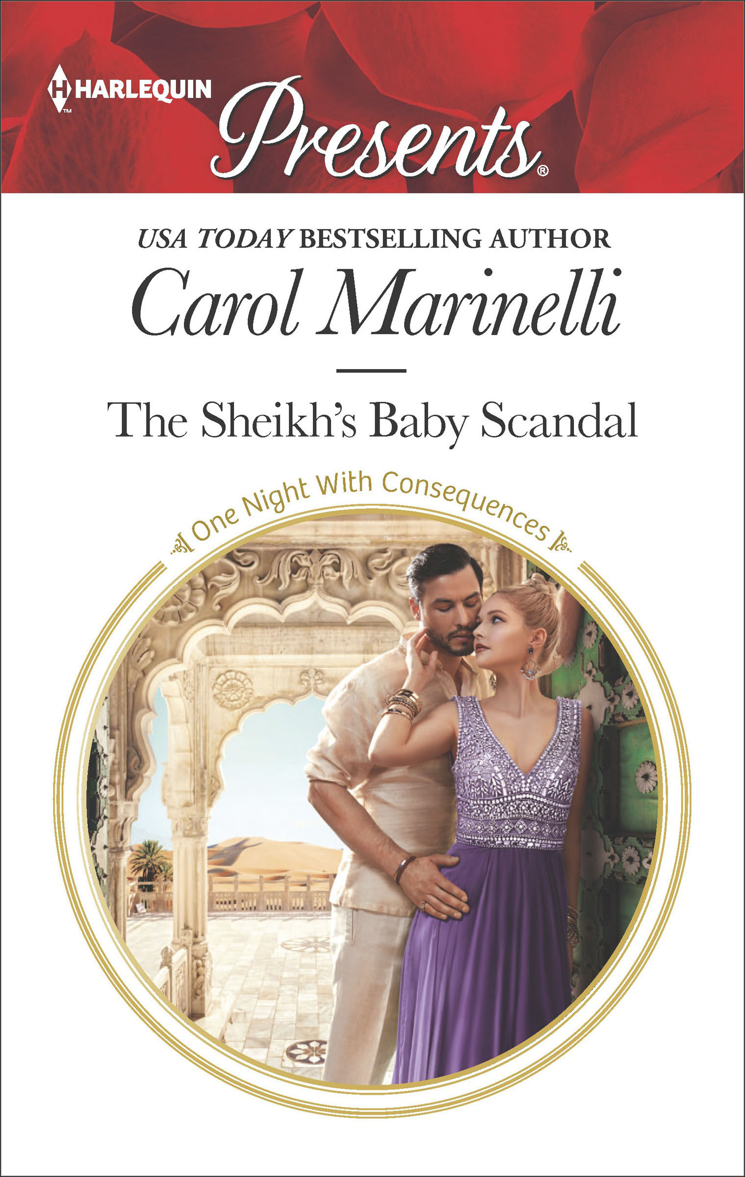 This image is the cover for the book Sheikh's Baby Scandal, One Night With Consequences