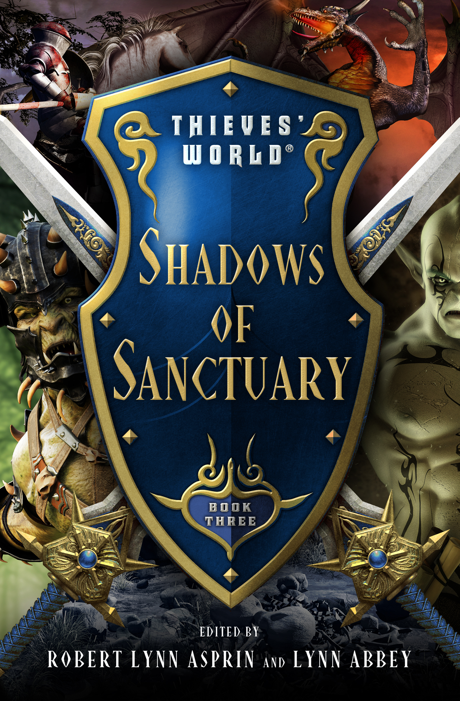 This image is the cover for the book Shadows of Sanctuary, Thieves' World®