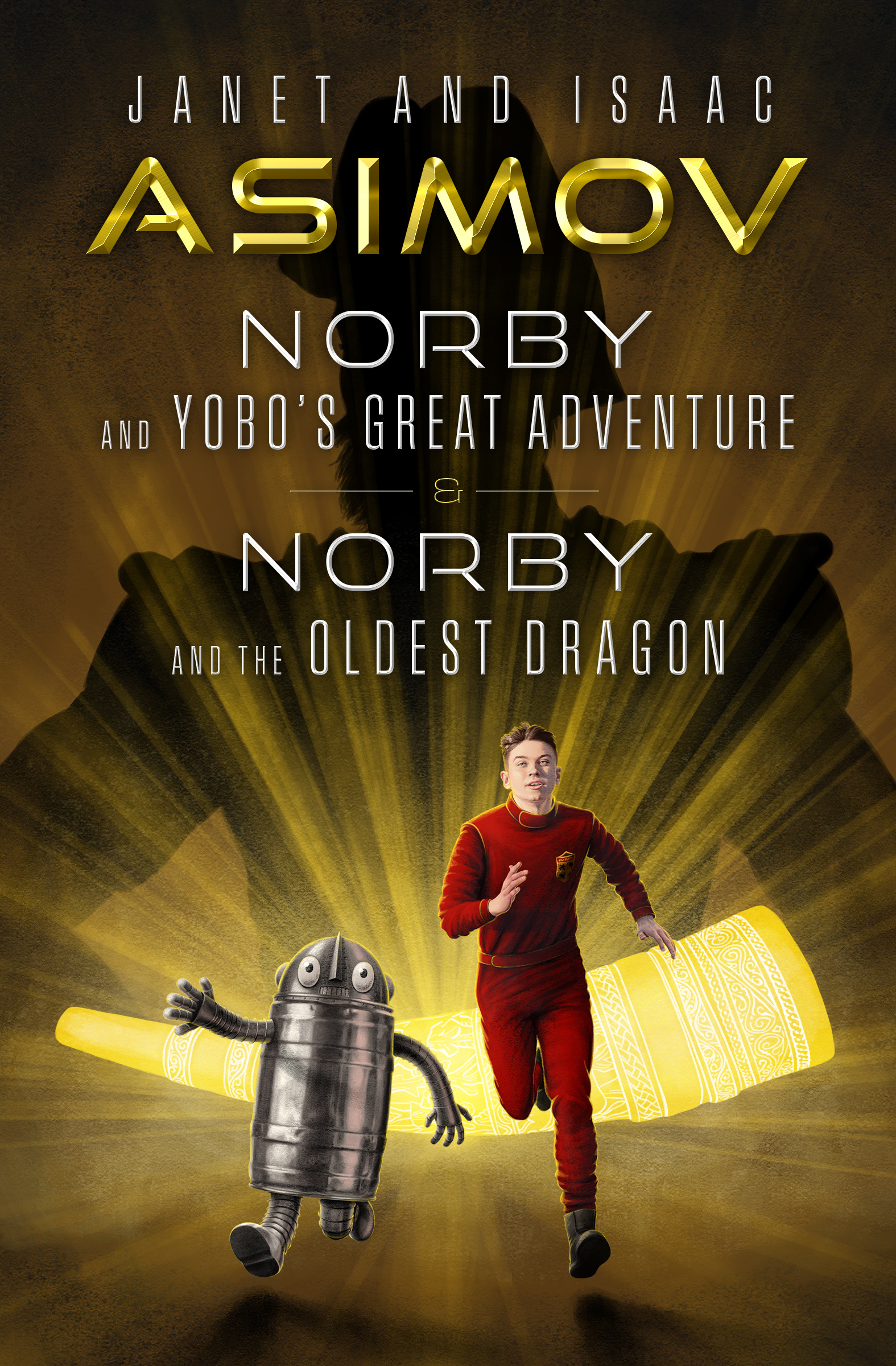 This image is the cover for the book Norby and Yobo's Great Adventure & Norby and the Oldest Dragon, The Norby Chronicles