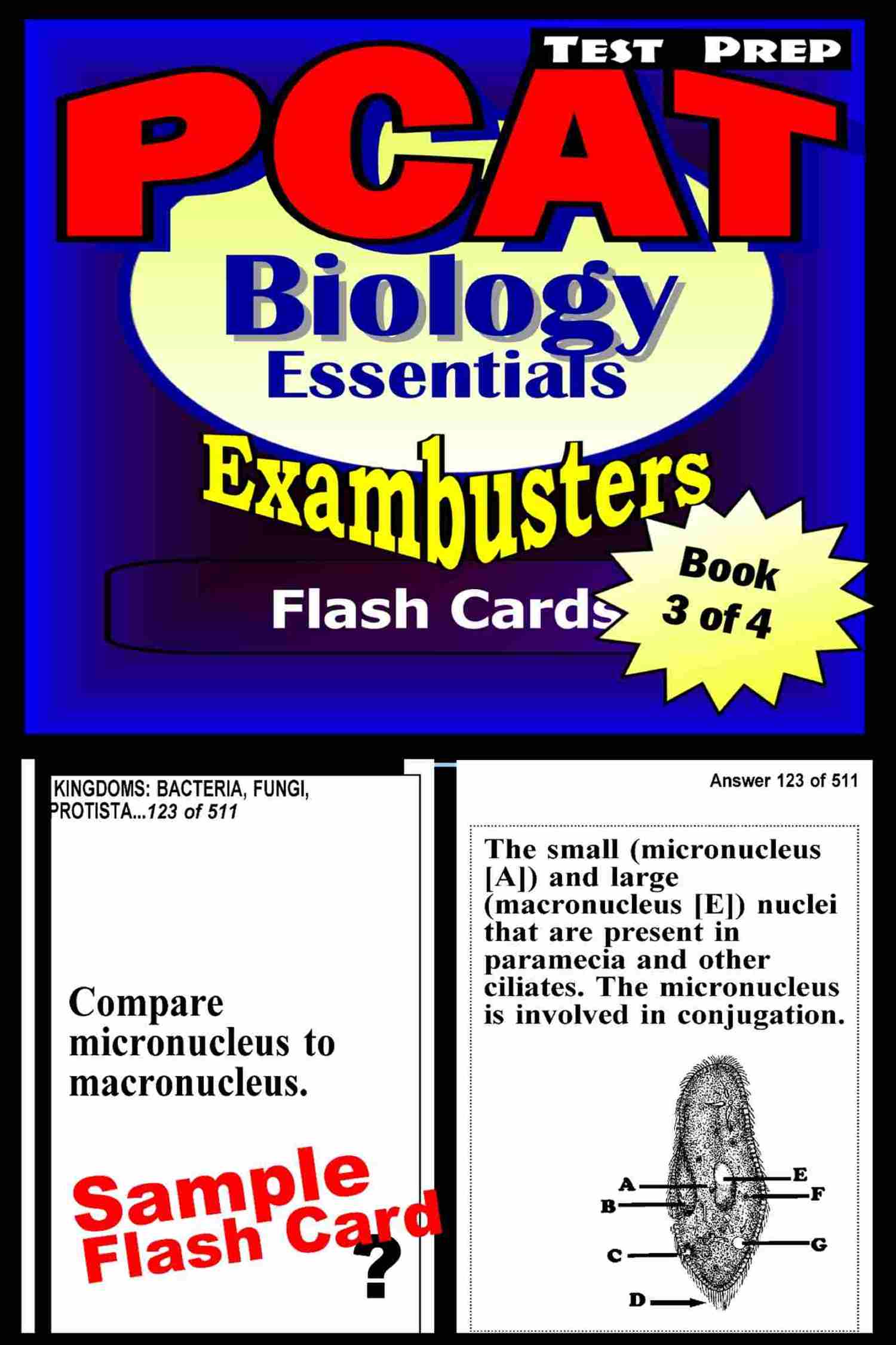 This image is the cover for the book PCAT Test Prep Biology Review--Exambusters Flash Cards--Workbook 3 of 4, Exambusters PCAT