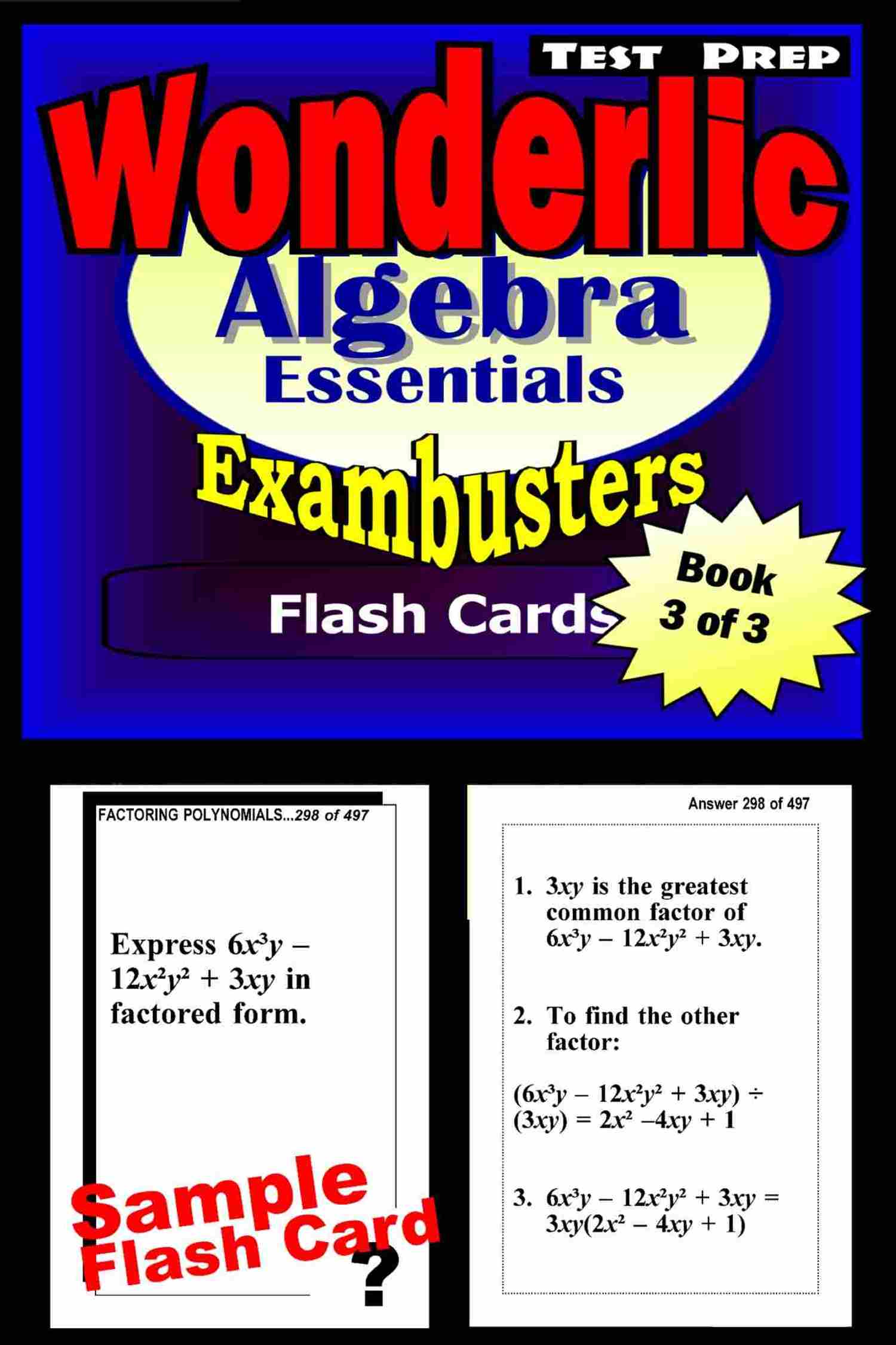 This image is the cover for the book Wonderlic Test Prep Algebra Review--Exambusters Flash Cards--Workbook 3 of 3, Exambusters Wonderlic