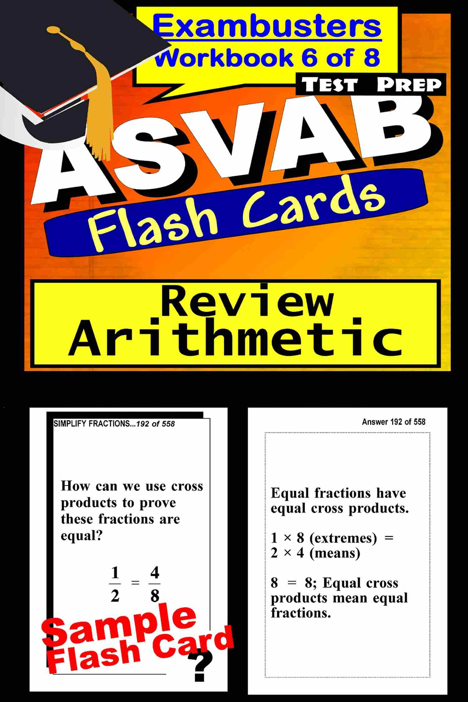 This image is the cover for the book ASVAB Test Prep Arithmetic Review--Exambusters Flash Cards--Workbook 6 of 8, Exambusters ASVAB