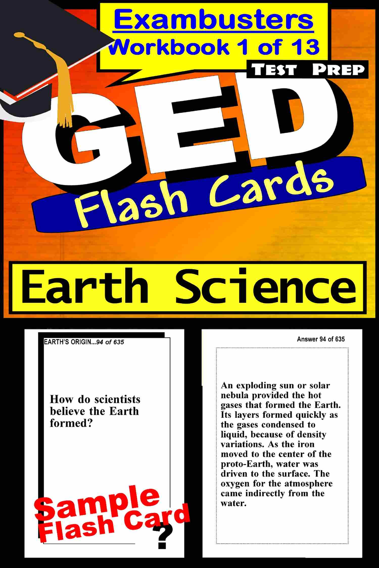 This image is the cover for the book GED Test Prep Earth Science Review--Exambusters Flash Cards--Workbook 1 of 13, Exambusters GED