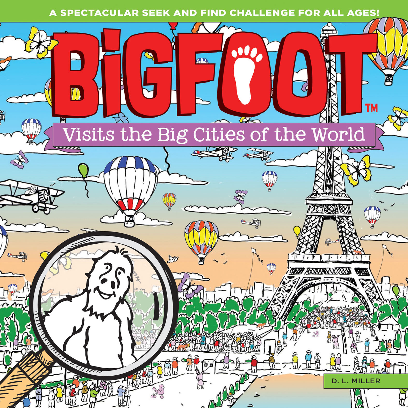 This image is the cover for the book BigFoot Visits the Big Cities of the World, BigFoot Search and Find
