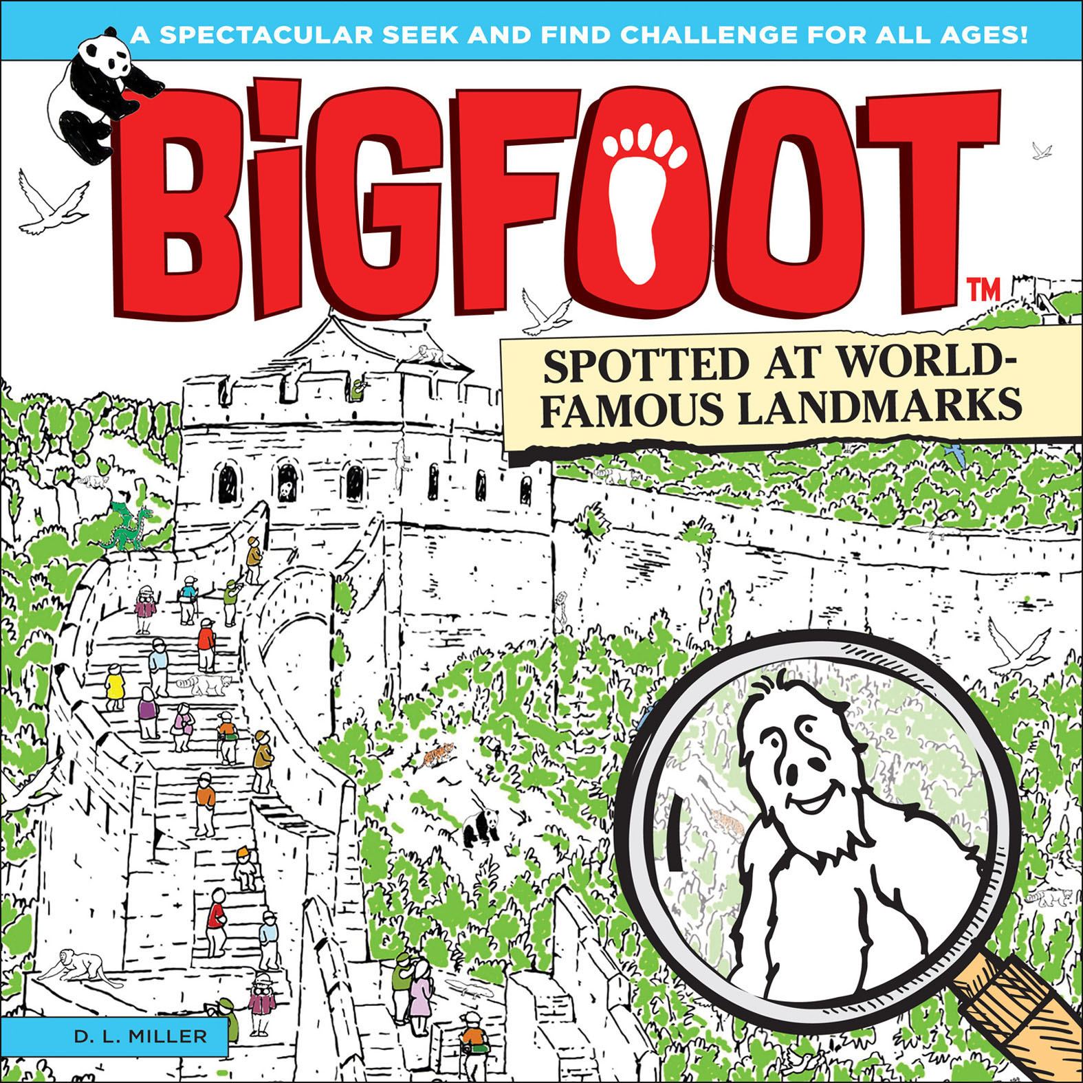 This image is the cover for the book BigFoot Spotted at World-Famous Landmarks, BigFoot Search and Find