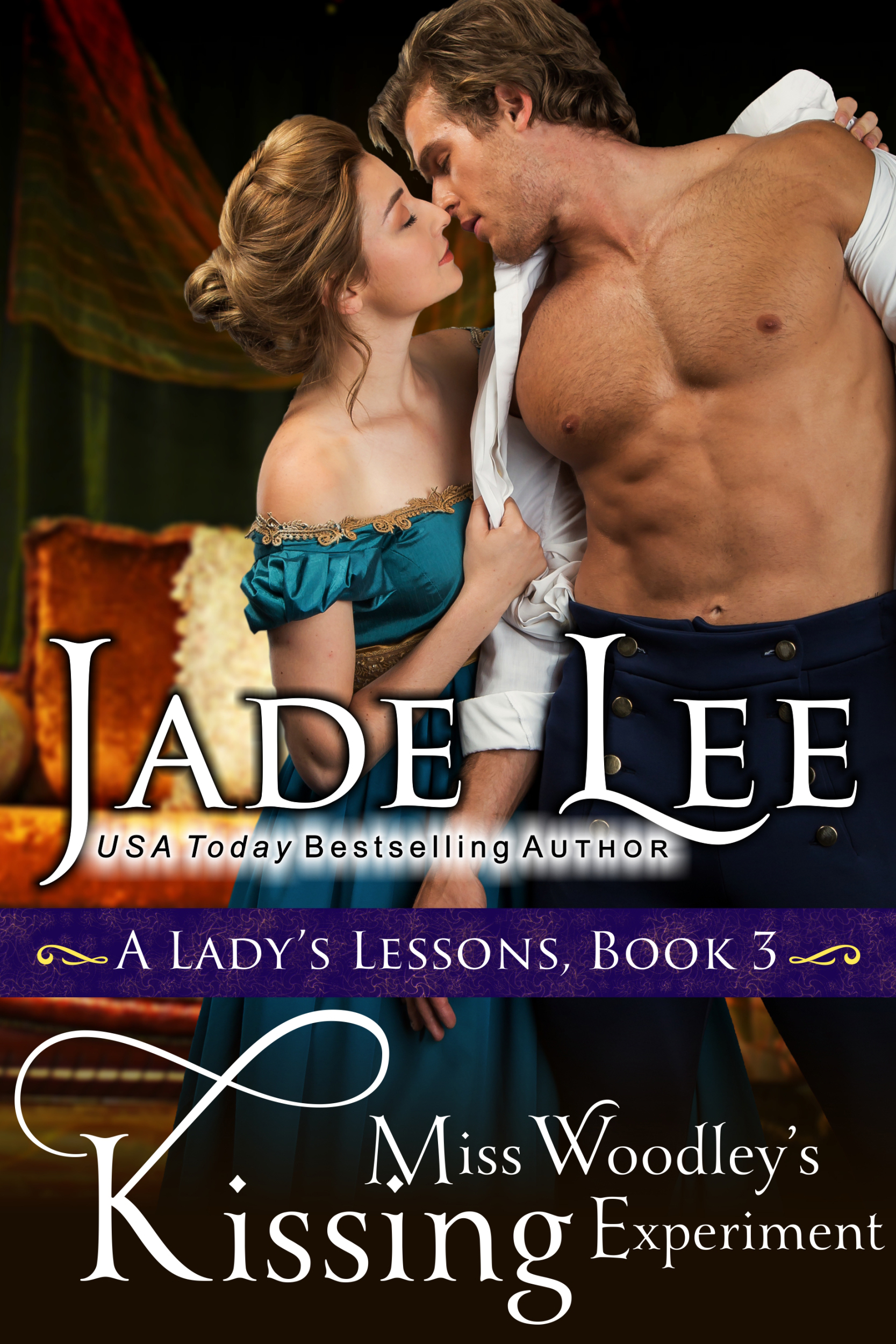 This image is the cover for the book Miss Woodley's Kissing Experiment (A Lady's Lessons, Book 3), A Lady's Lessons