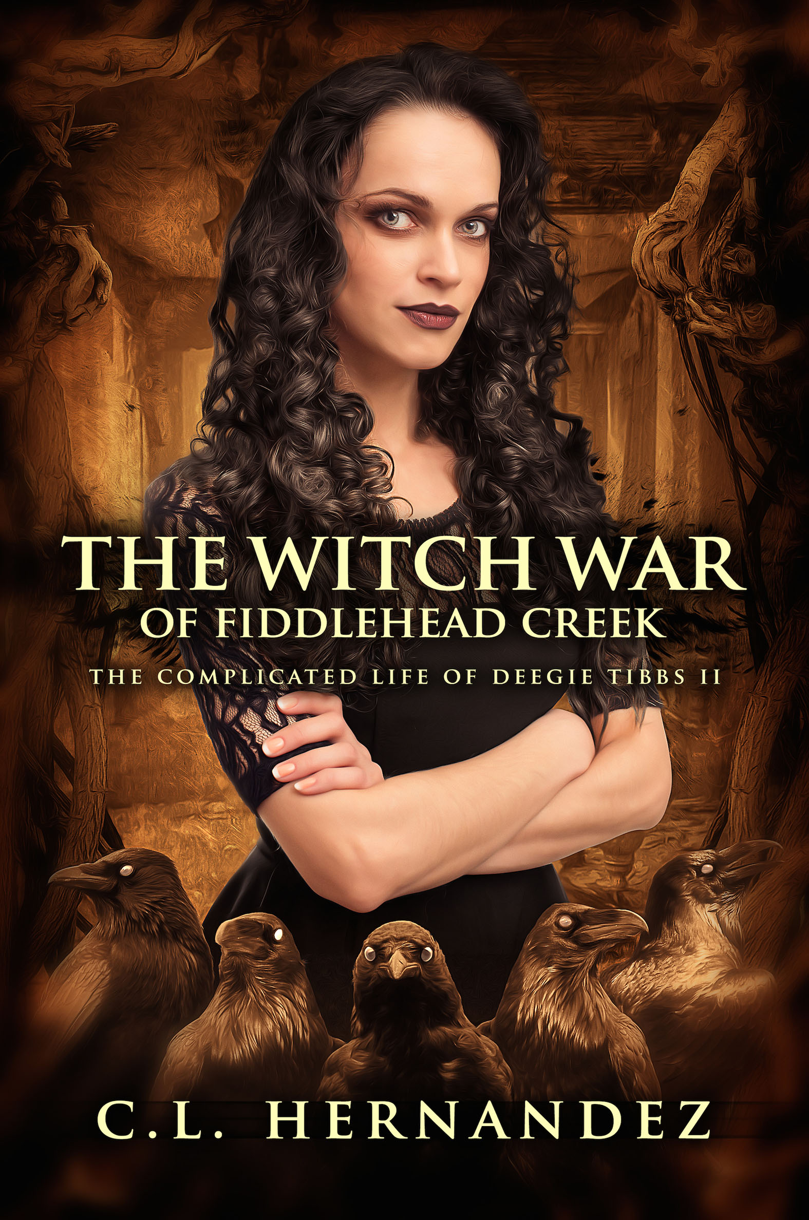 This image is the cover for the book Witch War of Fiddlehead Creek, The Complicated Life of Deegie Tibbs