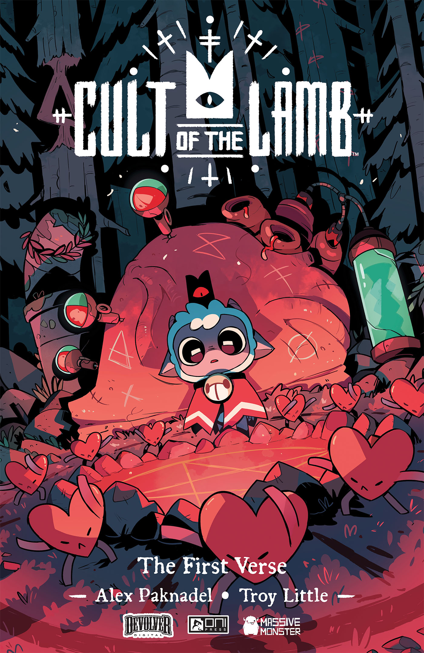 This image is the cover for the book Cult of the Lamb Vol. 1: The First Verse, Cult of the Lamb