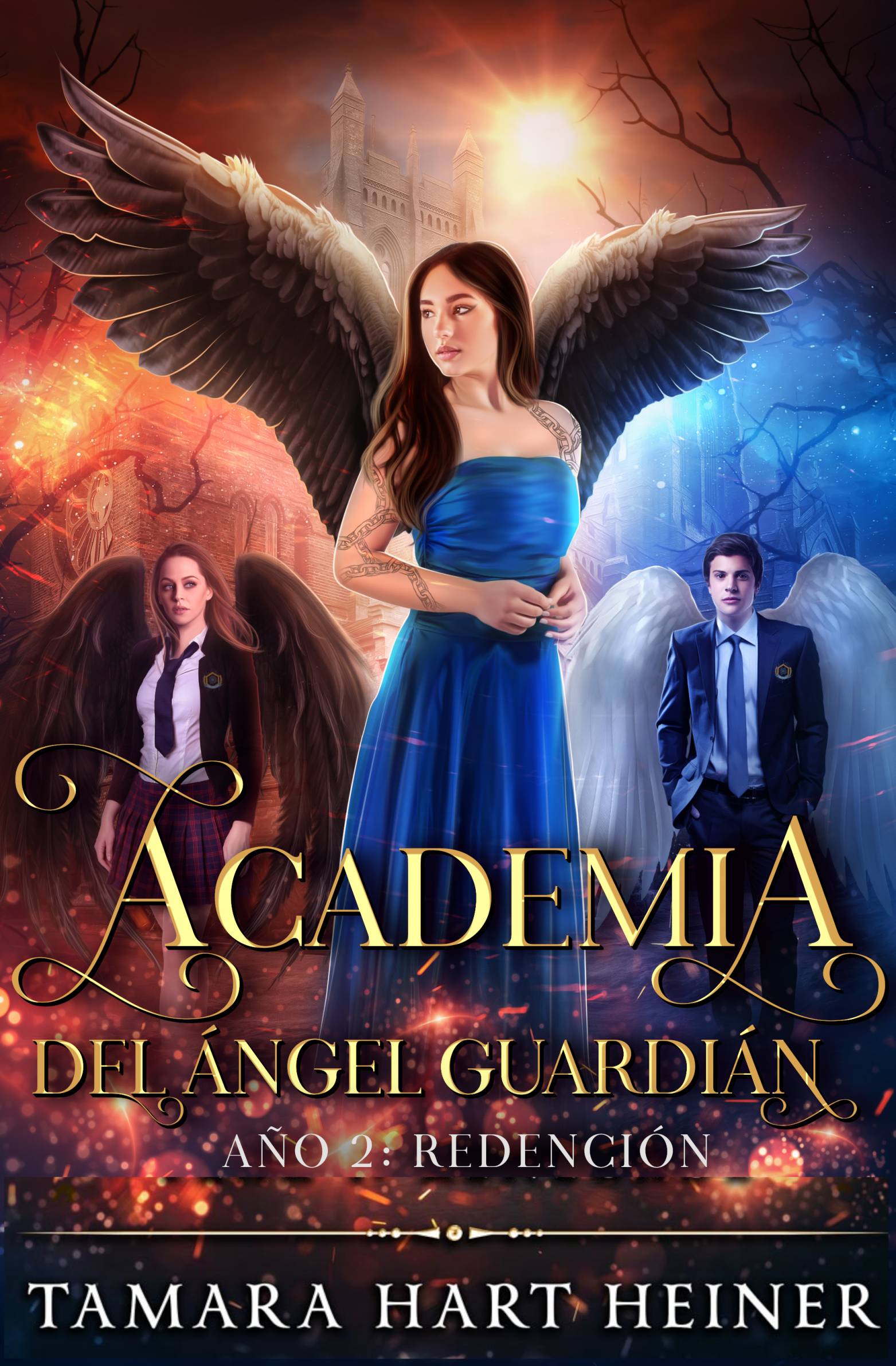 This image is the cover for the book Año 2: Redención, Academia del Ángel Guardián