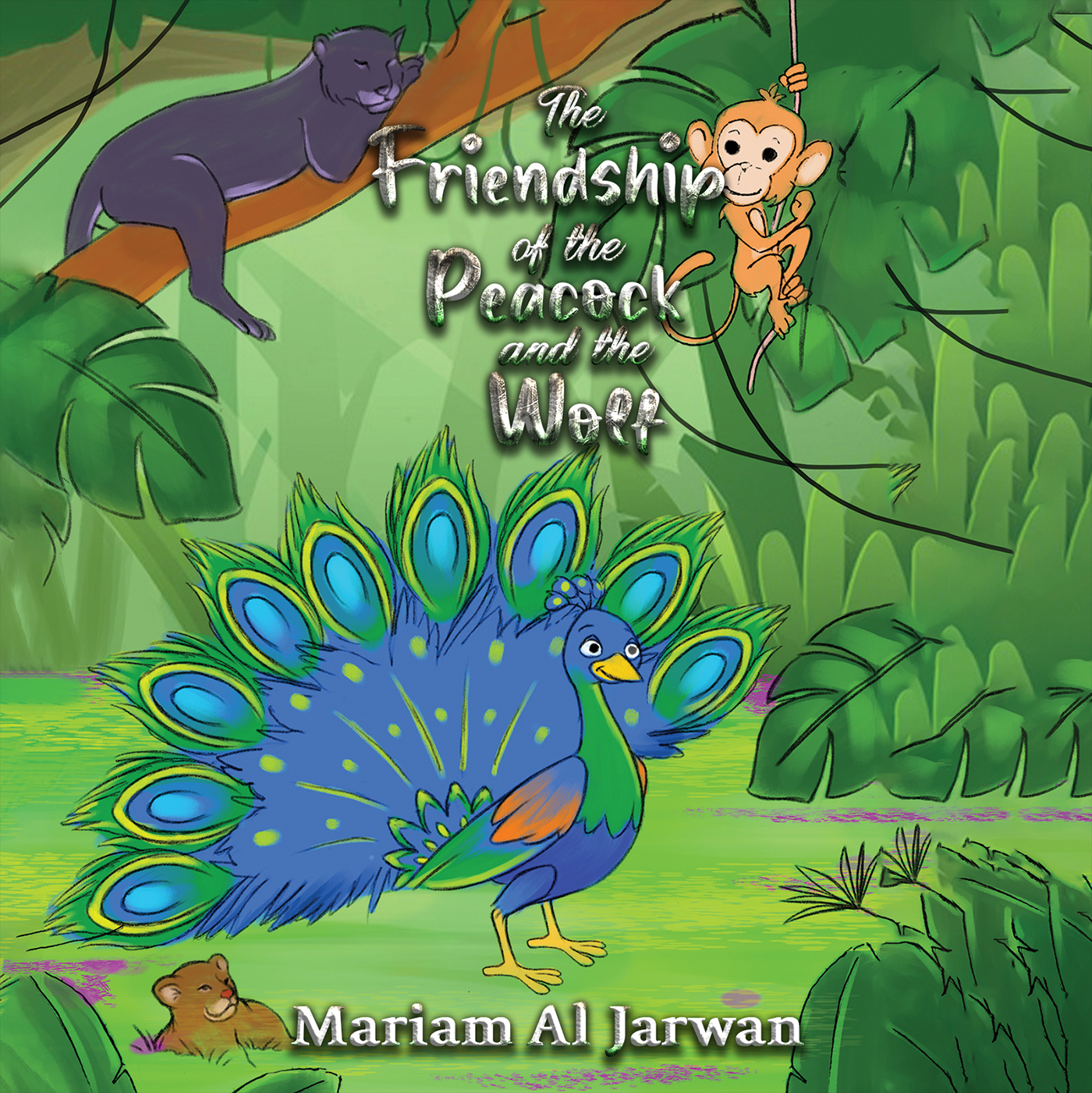 This image is the cover for the book The Friendship of the Peacock and the Wolf