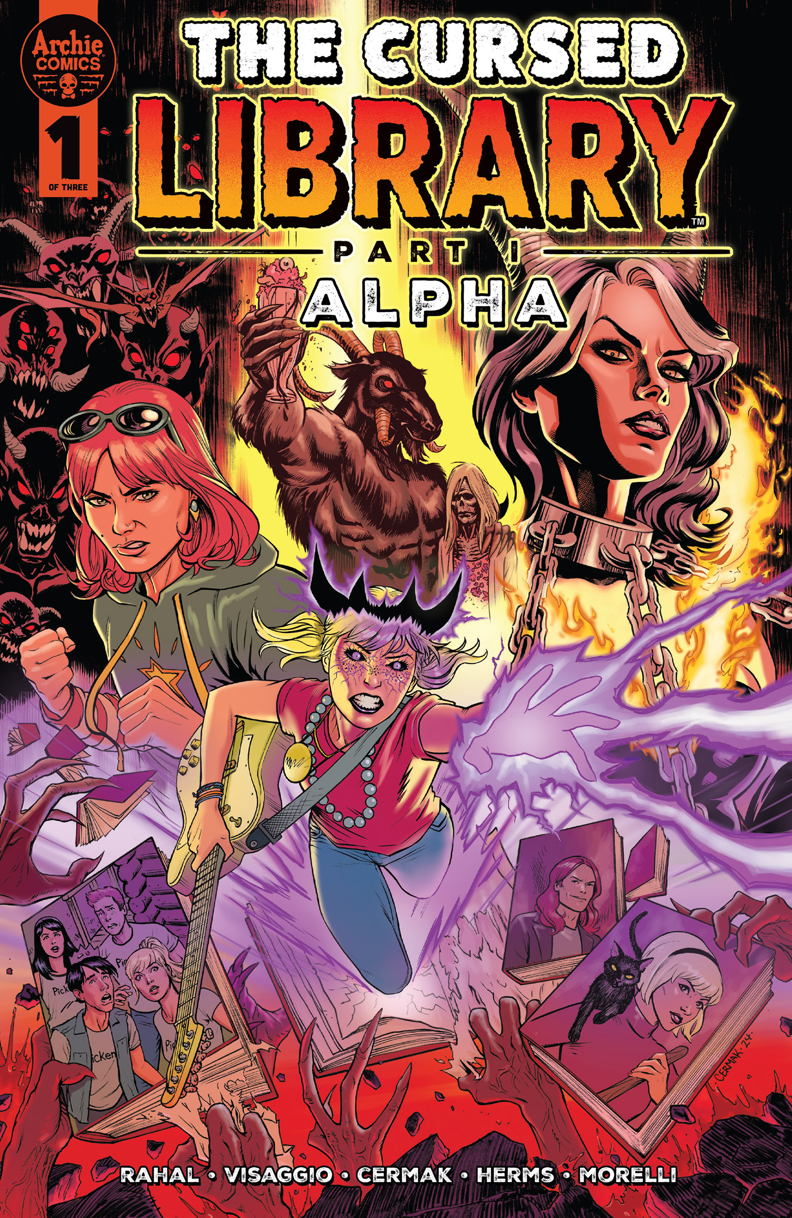 This image is the cover for the book Archie Comics: The Cursed Library #1: Alpha, Archie Horror Presents