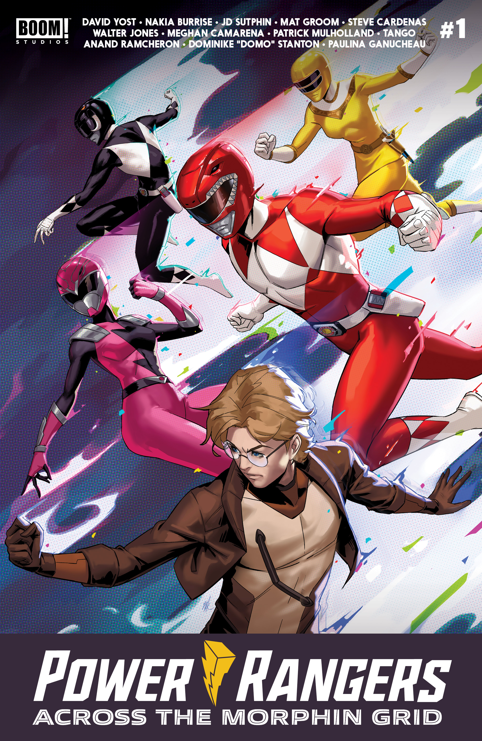 This image is the cover for the book Power Rangers: Across the Morphin Grid #1, Power Rangers: Across the Morphin Grid