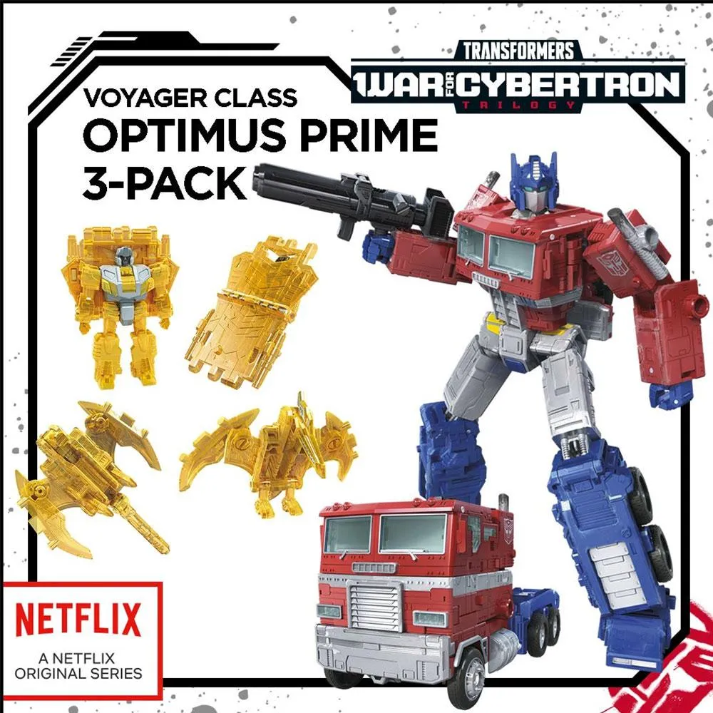 Transformers War For Cybertron – Voyager Class Optimus Prime 3er-Pack Mit Enerax & Sheeldron, 17,8 Cm, 31 Transformations-Schritte Transformers War For Cybertron – Voyager Class Optimus Prime 3er-Pack Mit Enerax & Sheeldron, 17,8 Cm, 31 Transformations-Schritte