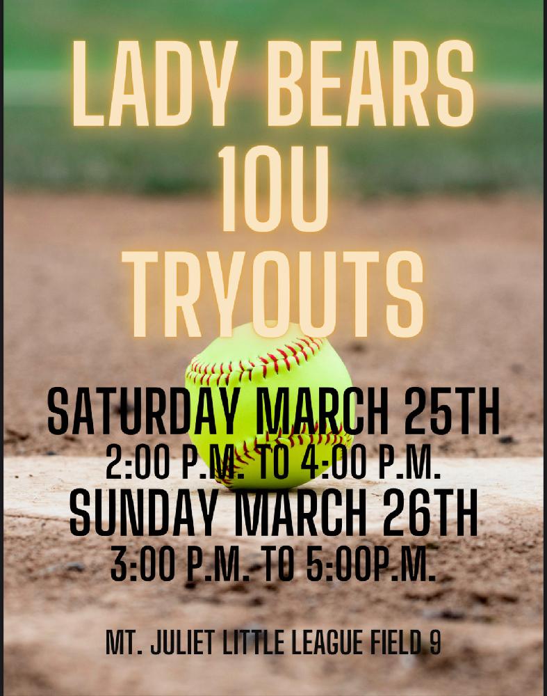 10u lady bears tryout flyer