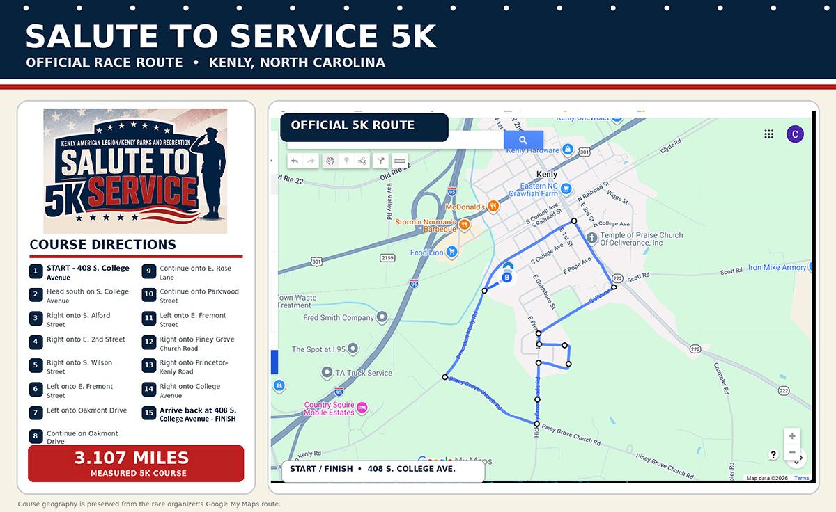Salute to Service 5K Route Map