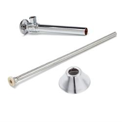 LF172 1/2" Sweat 3/8" OD Compression Chrome Plated Angle Stop Valve With  5" Extension 12" Copper Flexible Riser And Steel Deep Bell Flange Supply Kit