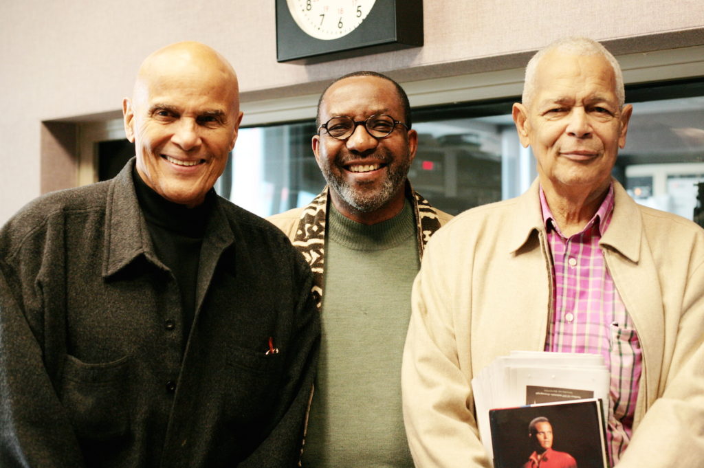 Harry Belafonte (left), Kojo Nnamdi, and Julian Bond in the studio at WAMU 88.5 following the first hour of The Kojo Nnamdi Show in which Harry Belefonte was interviewed about his new book "My Song: A Memoir," with Michael Shnayerson on Wednesday, November 2, 2011.