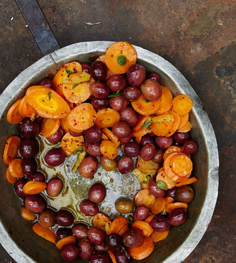 Sauteed olives and carrots, one of the recipes in "Mediterranean Vegetarian Feasts" by Aglaia Kremezi.