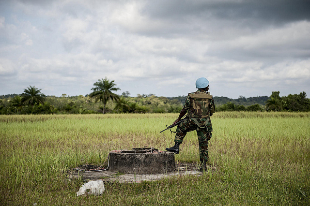 A United Nations peacekeeper on duty in Liberia.